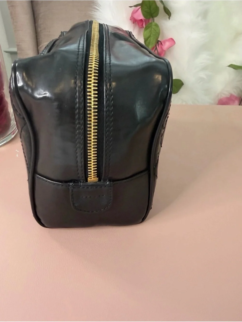 Chanel Black Quilted Cosmetic Pouch with Gold Hardware w/ COA and black card